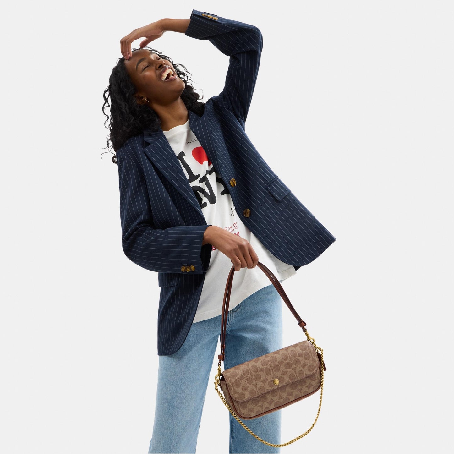 CAN91-Brook Flap Chain Bag in Signature Canvas-B4/Tan Caramel