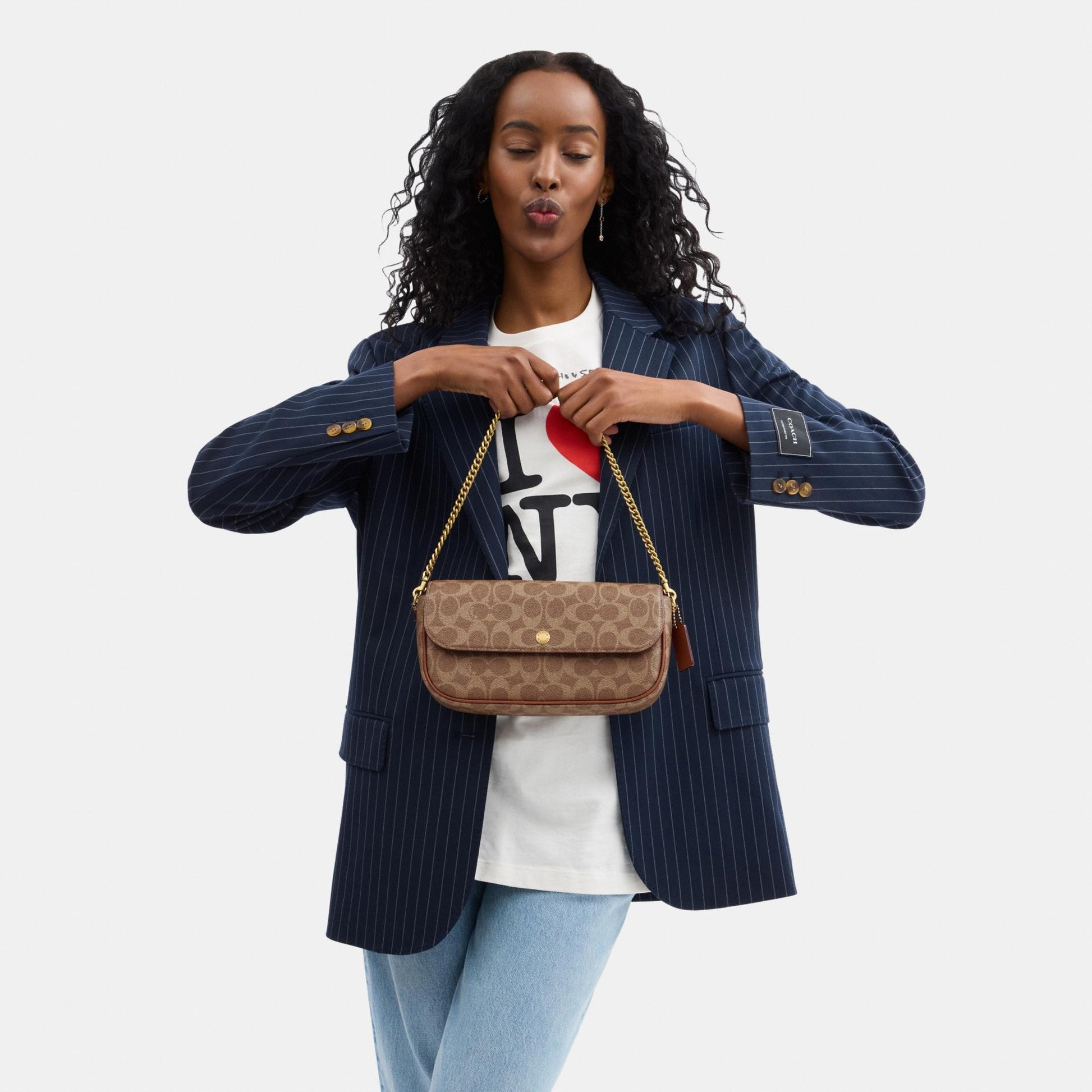 CAN91-Brook Flap Chain Bag in Signature Canvas-B4/Tan Caramel