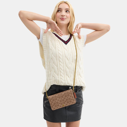 CAO03-Mila Crossbody Bag in Signature Canvas-B4/Tan Caramel