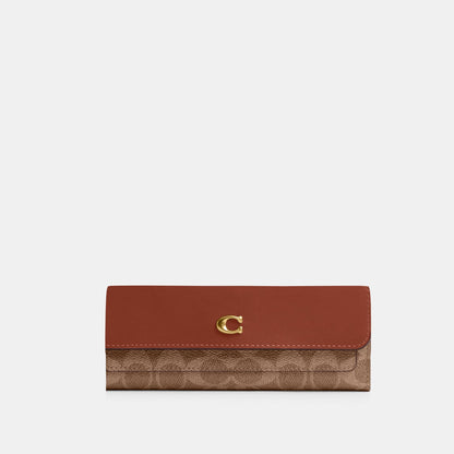 CAT55-Mila Long Flap Wallet In Signature Canvas-B4/Tan Caramel