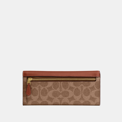 CAT55-Mila Long Flap Wallet In Signature Canvas-B4/Tan Caramel