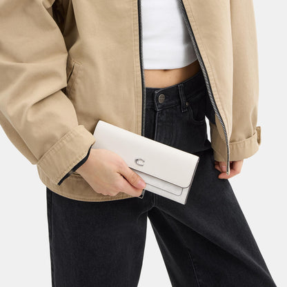CAT55-Mila Long Flap Wallet In Signature Canvas-Lh/White Chalk
