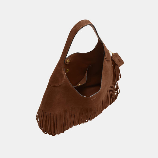 حقيبة كتف "بروكلين 39" من الشامواه مزينة بشرّابات 