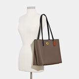 C0692-Willow Tote In Colorblock With Signature Canvas Interior-B4/Dark Stone