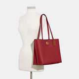 C0692-Willow Tote In Colorblock With Signature Canvas Interior-B4/Brick Red Multi