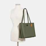 C0692-Willow Tote In Colorblock With Signature Canvas Interior-V5/Army Green Multi