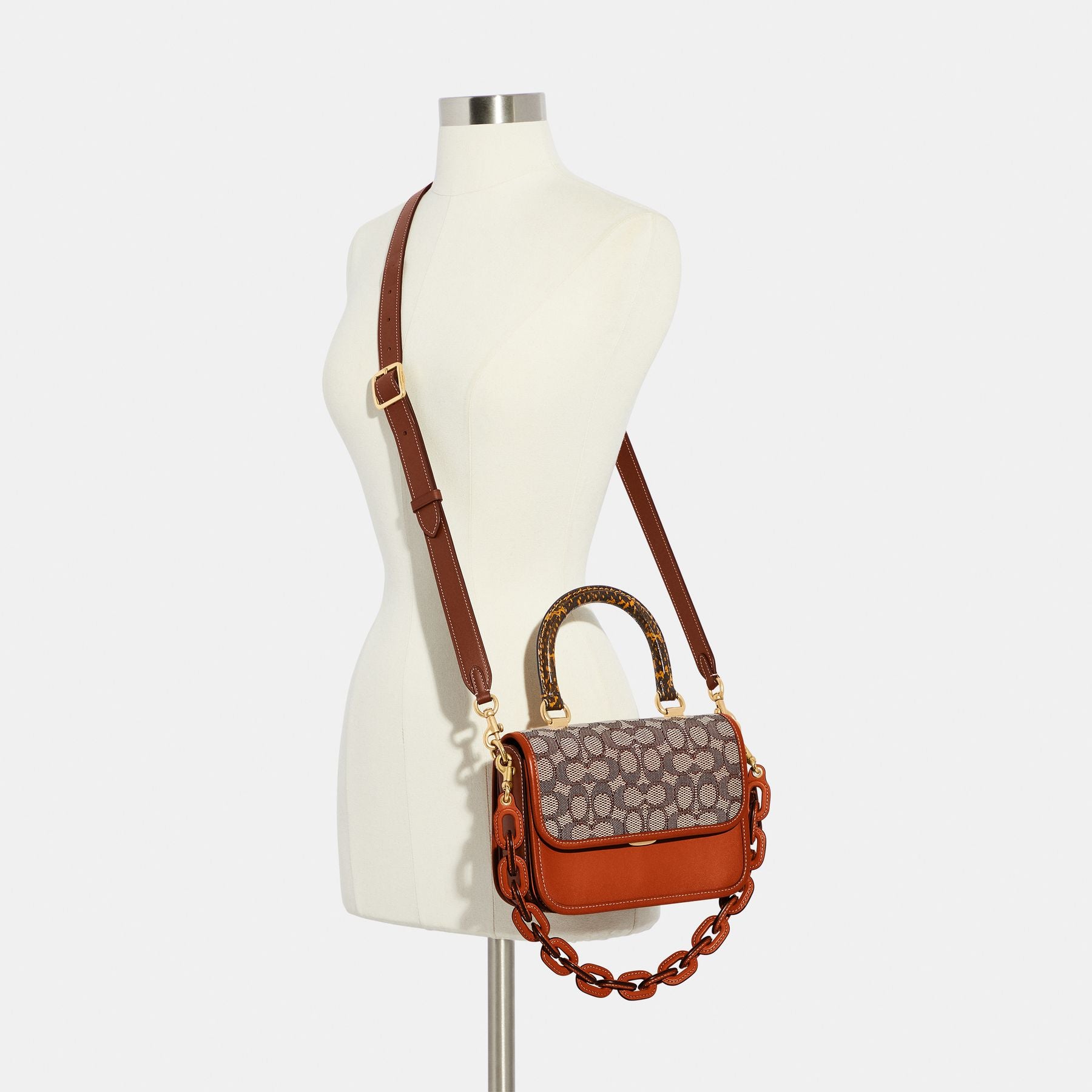 C6861-Rogue Top Handle In Signature Jacquard With Snakeskin Detail-B4/Cocoa Burnished Amber Multi