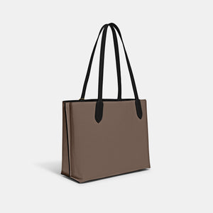 C0692-Willow Tote In Colorblock With Signature Canvas Interior-B4/Dark Stone