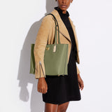 C0692-Willow Tote In Colorblock With Signature Canvas Interior-B4/Moss