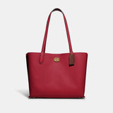 C0692-Willow Tote In Colorblock With Signature Canvas Interior-B4/Brick Red Multi