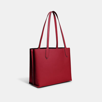C0692-Willow Tote In Colorblock With Signature Canvas Interior-B4/Brick Red Multi