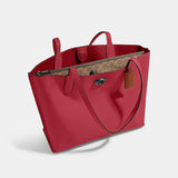 C0692-Willow Tote In Colorblock With Signature Canvas Interior-B4/Brick Red Multi