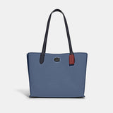 C0692-Willow Tote In Colorblock With Signature Canvas Interior-V5/Washed Chambray Multi