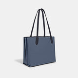 C0692-Willow Tote In Colorblock With Signature Canvas Interior-V5/Washed Chambray Multi