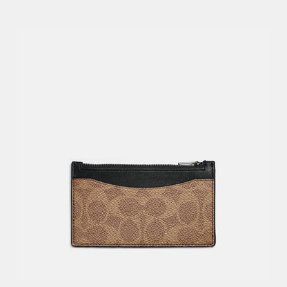 C0985-Zip Card Case in Signature Canvas-Khaki
