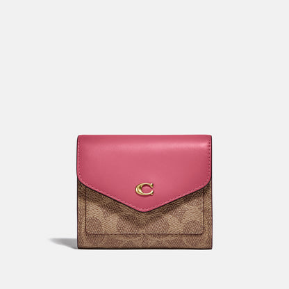 C2329-Colorblock Coated Canvas Signature Wyn Small Wallet-B4/Tan Rouge