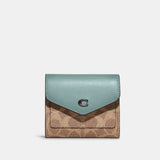 C2329-Colorblock Coated Canvas Signature Wyn Small Wallet-V5/Tan Aqua