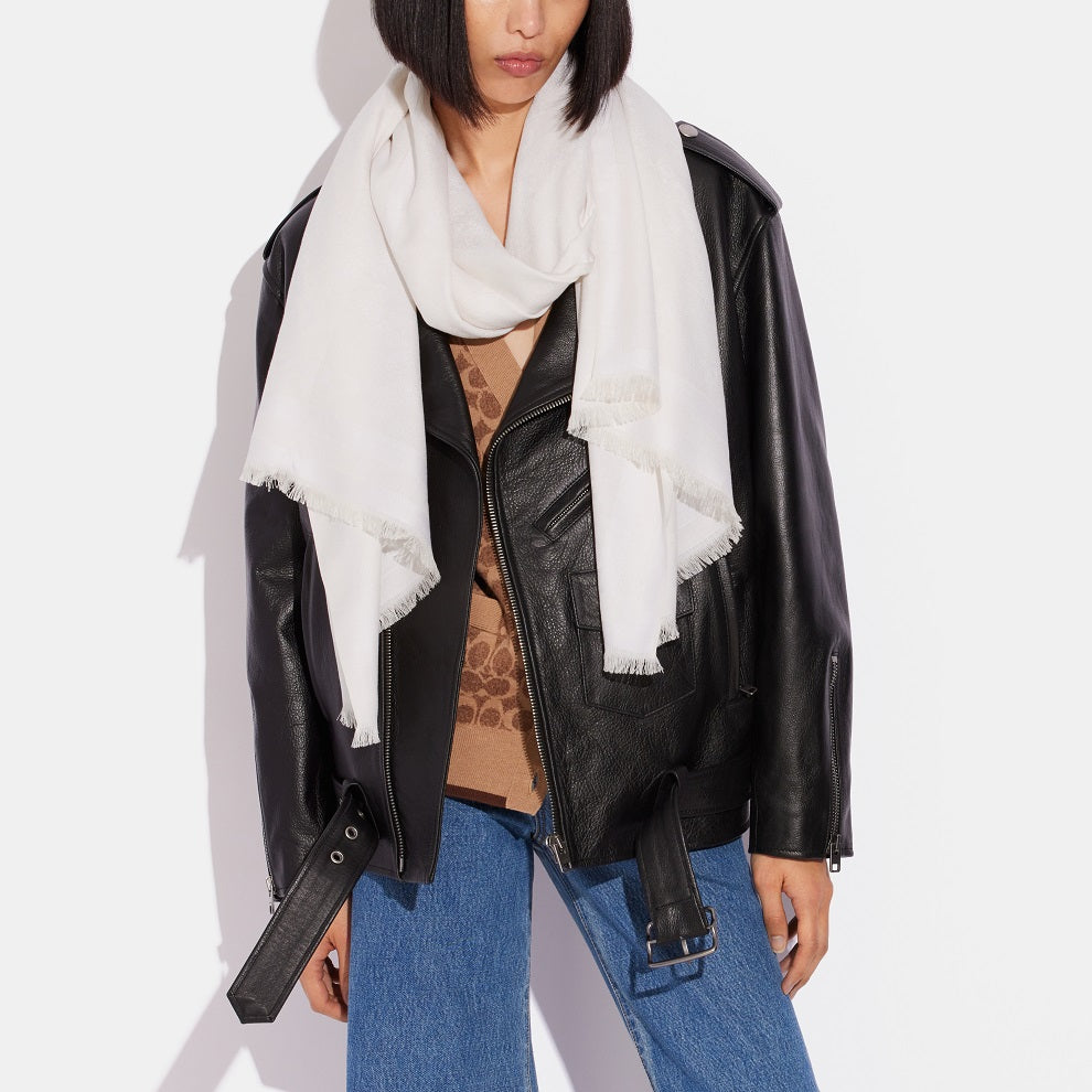 C2501-Horse And Carriage Print Jacquard Stole-Chalk