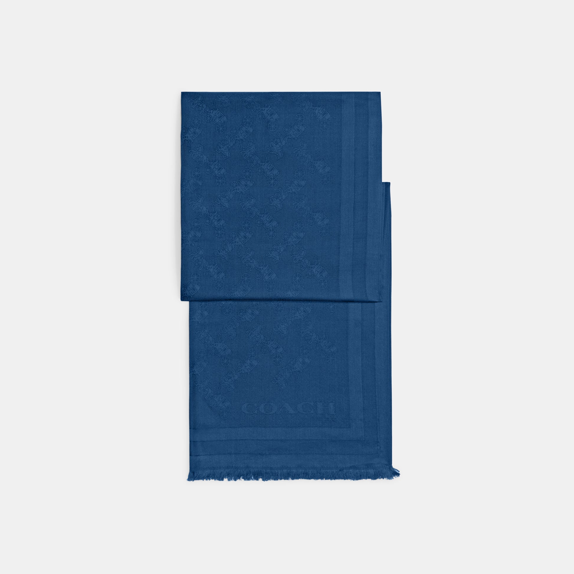 C2501-Horse And Carriage Print Jacquard Stole-True Blue