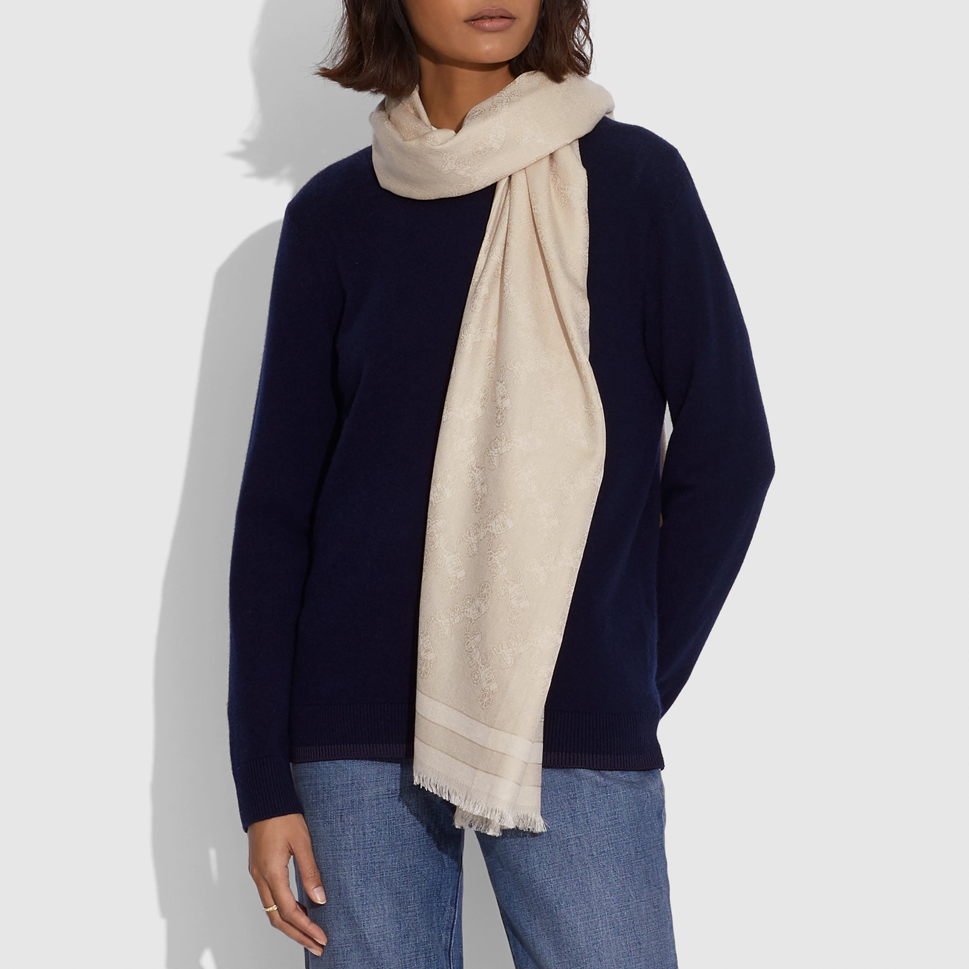 C2501-Horse And Carriage Print Jacquard Stole