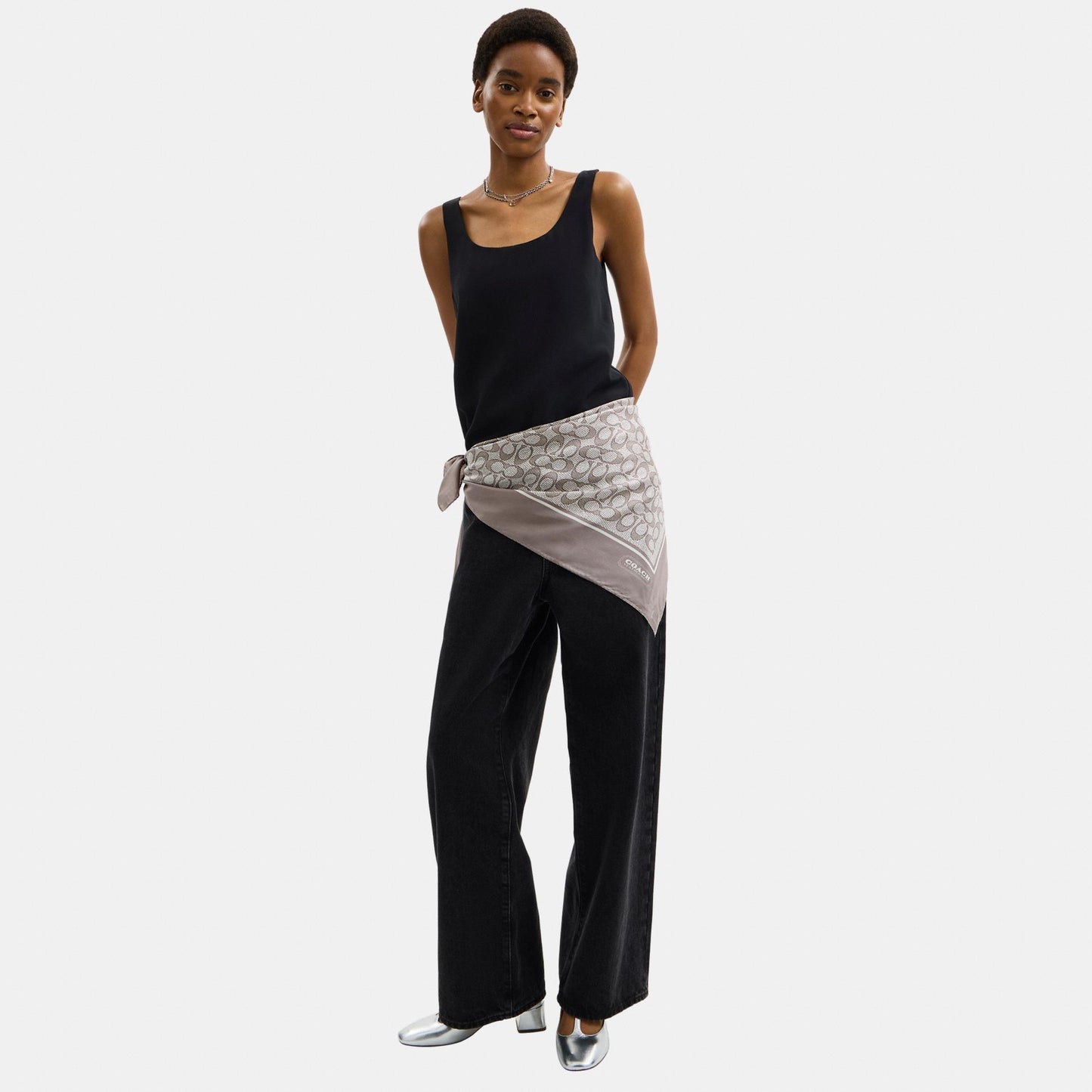 29C2755-Textured Signature C Printed Silk Square-Charcoal