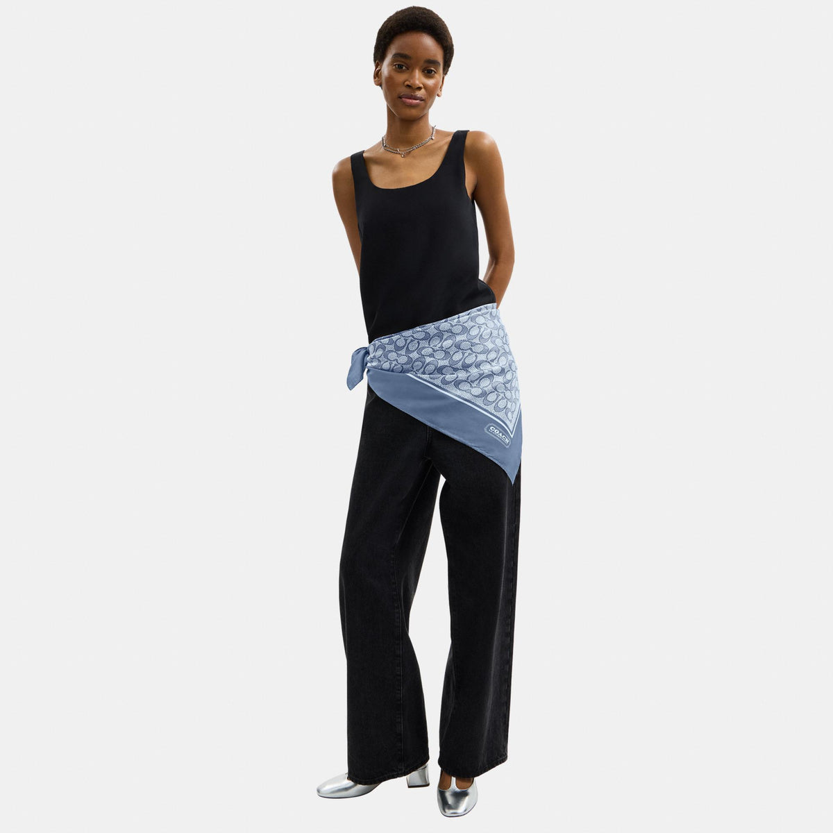 29C2755-Textured Signature C Printed Silk Square-Light Denim