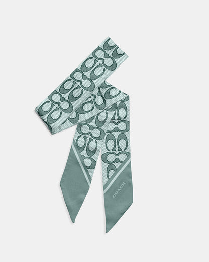 C2783-Vintage Signature Print Silk Skinny Scarf-DOVE GREY