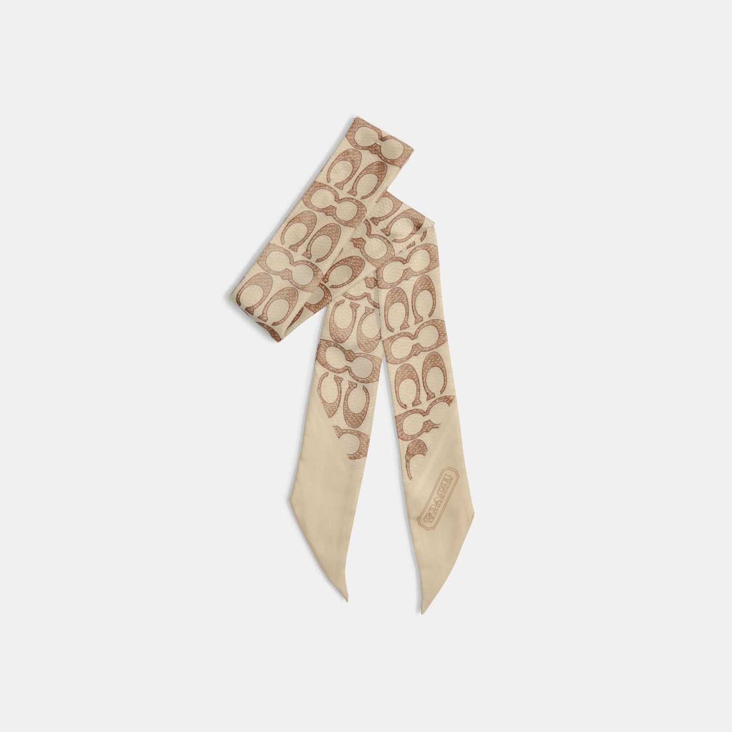C2783-Vintage Signature Print Silk Skinny Scarf-Ivory.