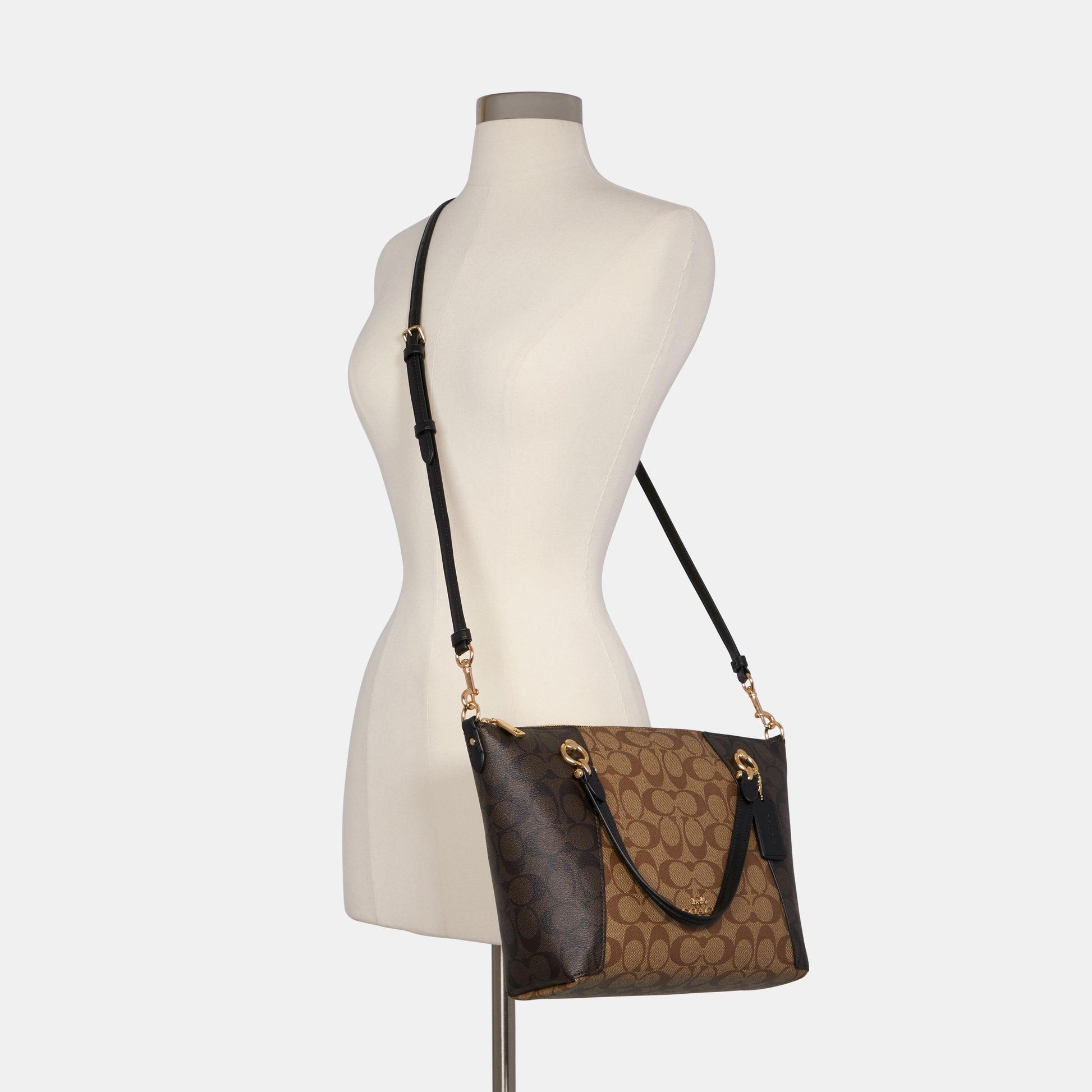 C6838-Signature Blocking Kacey Satchel-IM/Khaki Brown Multi