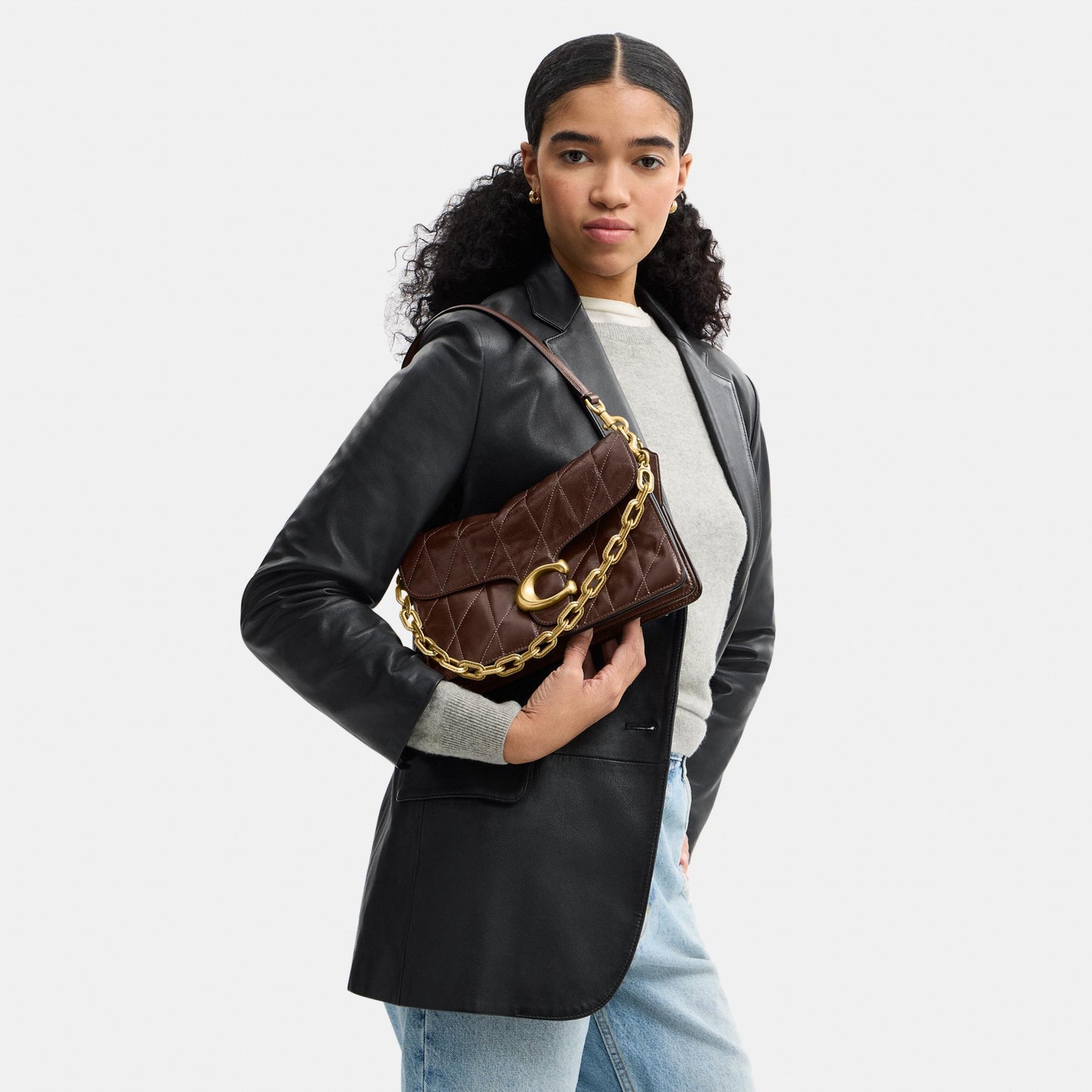 CAF55-Chain Tabby Shoulder Bag with Quilting-B4/Maple