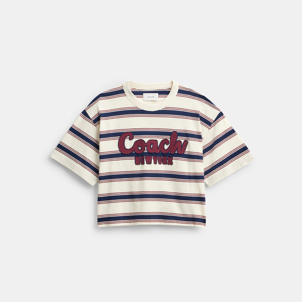 Cursive Coach Striped Cropped T-Shirt