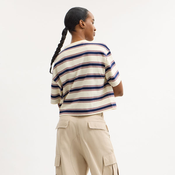 Cursive Coach Striped Cropped T-Shirt
