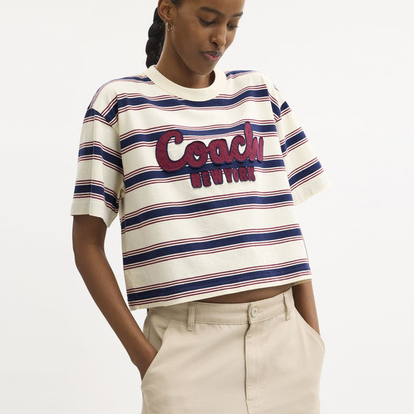 Cursive Coach Striped Cropped T-Shirt
