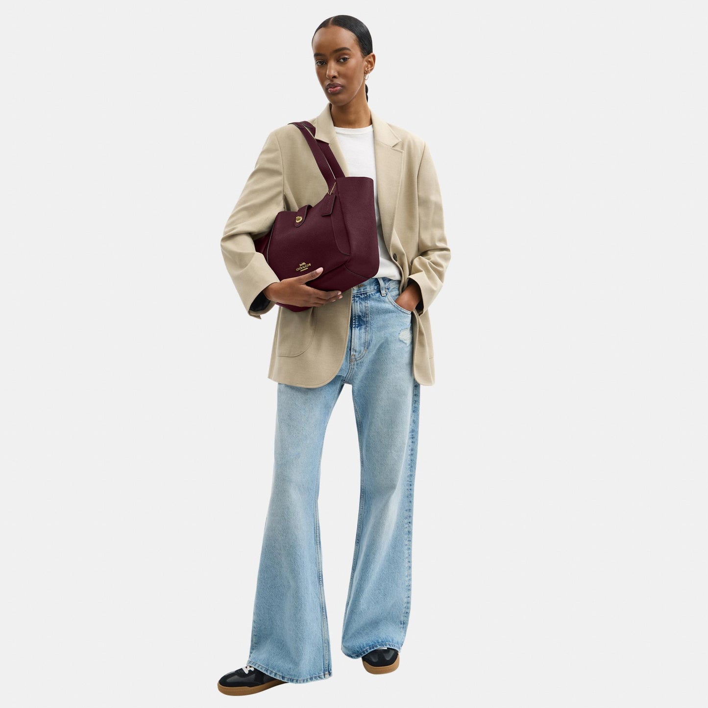 CAL17-Hadley Turnlock Tote Bag-Im/Dark Wine