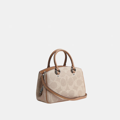 CAL53-SAVANNAH SMALL CARRYALL BAG IN SIGNATURE CANVAS-SV/Sand/Taupe