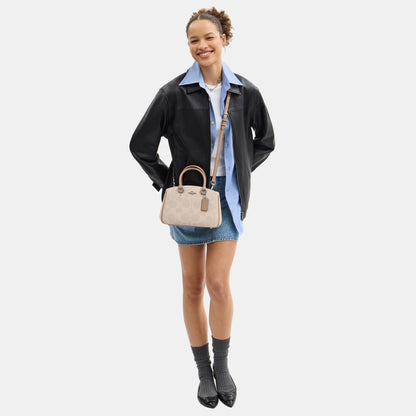 CAL53-SAVANNAH SMALL CARRYALL BAG IN SIGNATURE CANVAS-SV/Sand/Taupe