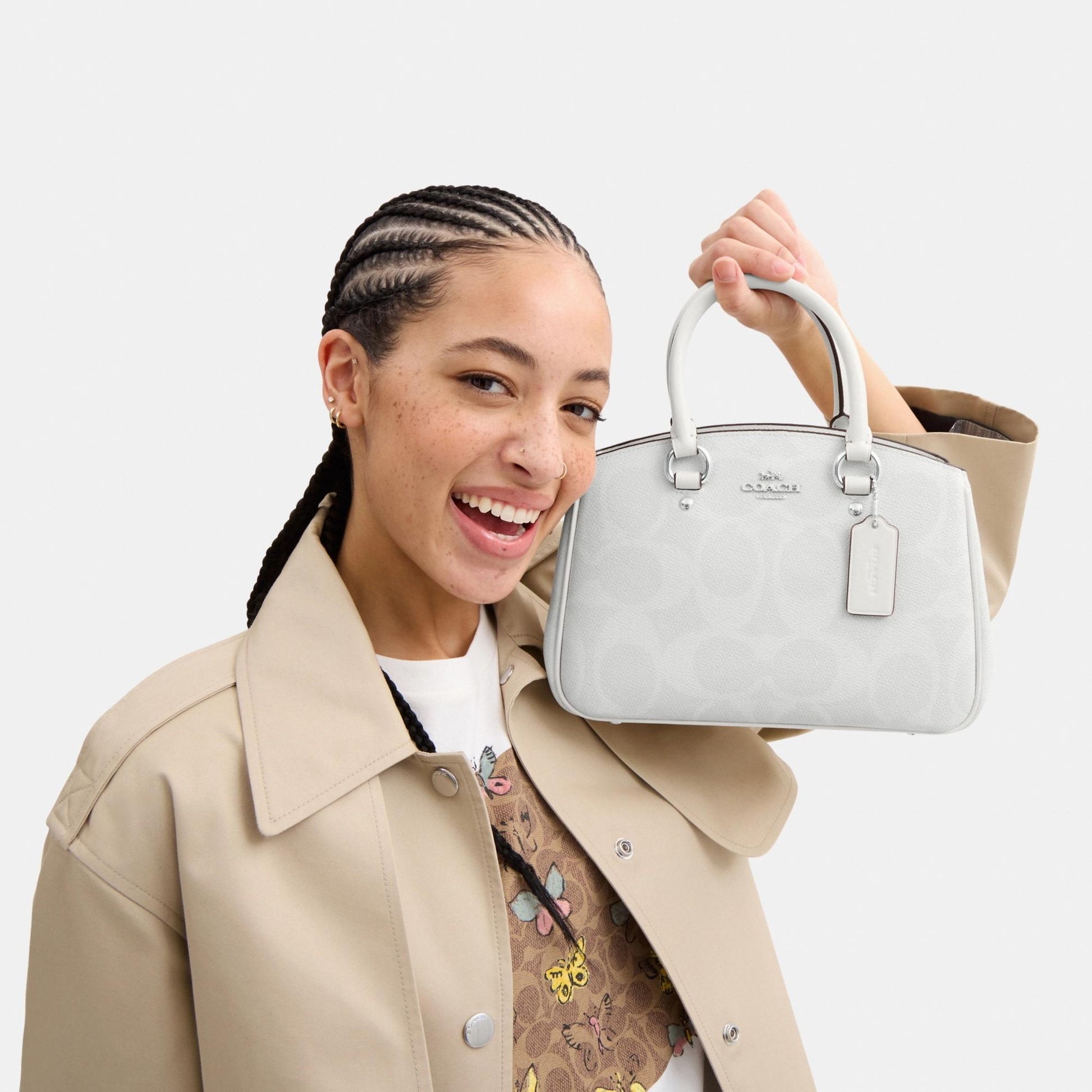 CAL53-SAVANNAH SMALL CARRYALL BAG IN SIGNATURE CANVAS-SV/White/Chalk