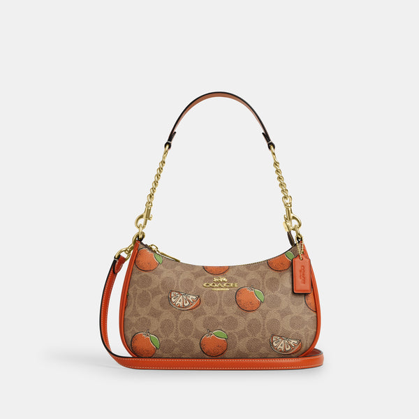 Teri Shoulder Bag In Signature Canvas With Orange Print