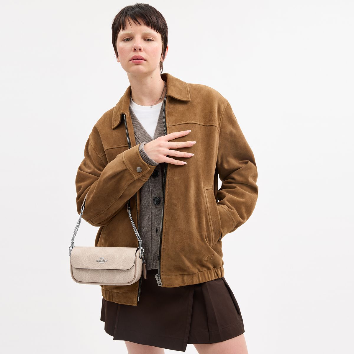 CAN70-Hailey Flap Bag In Signature Canvas-Sv/Sand/Taupe