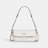 CAN70-Hailey Flap Bag In Signature Canvas-Sv/White/Chalk