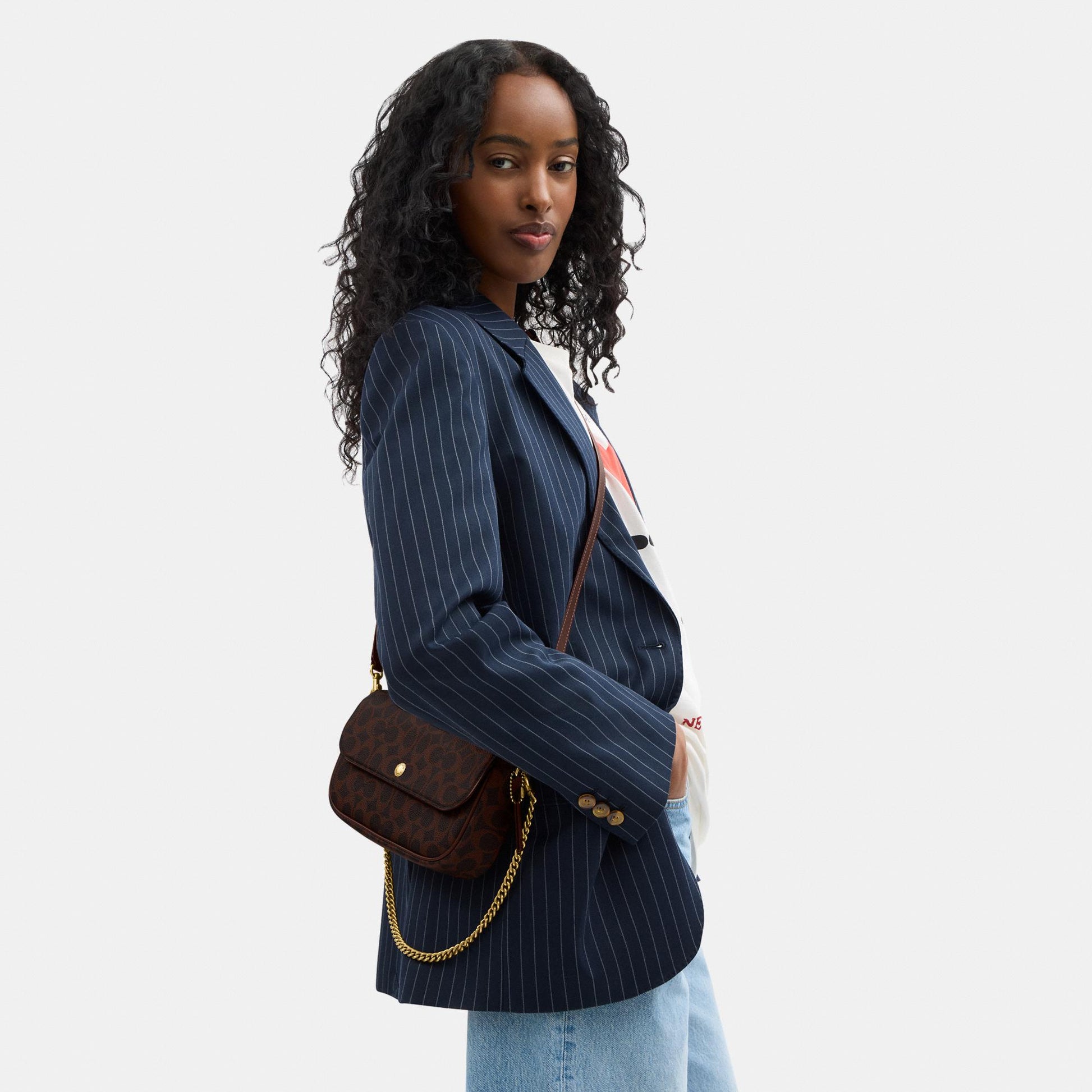 CAN91-Brook Flap Chain Bag in Signature Canvas-B4/Maple