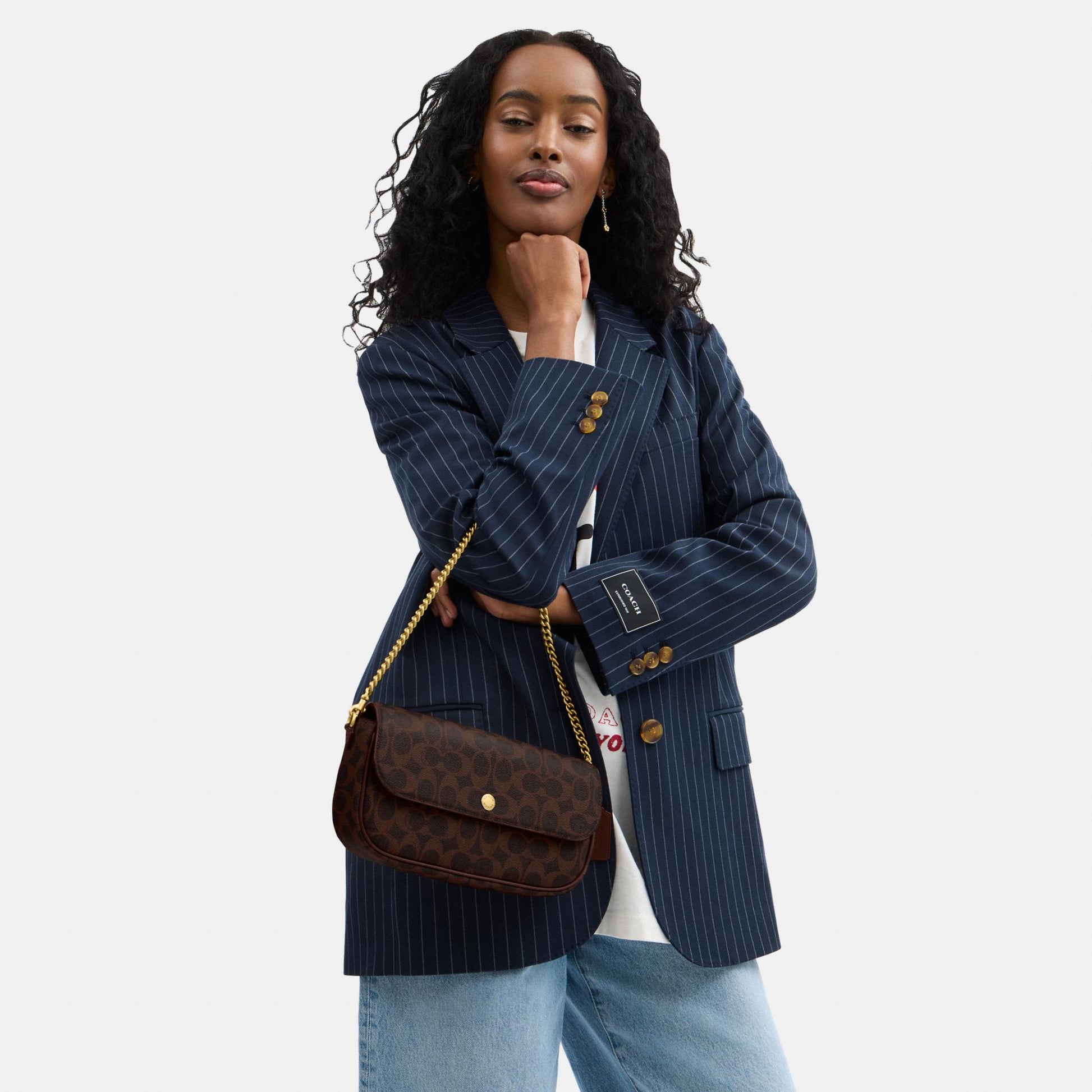 CAN91-Brook Flap Chain Bag in Signature Canvas-B4/Maple