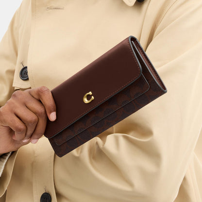 CAT55-Mila Long Flap Wallet in Signature Canvas-B4/Maple