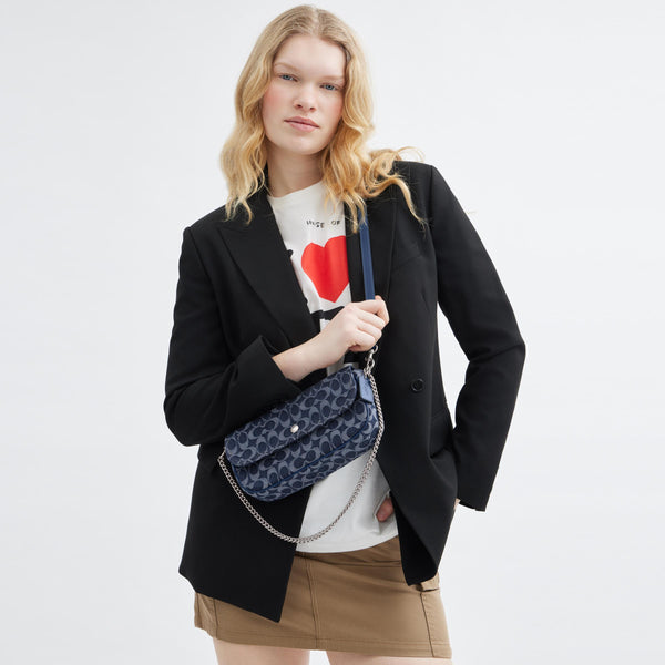 Brook Flap Chain Bag In Signature Denim