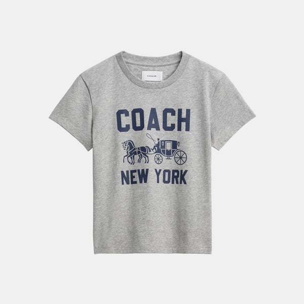 تي شيرت من القطن العضوي مزين بشعار الحصان والعربة