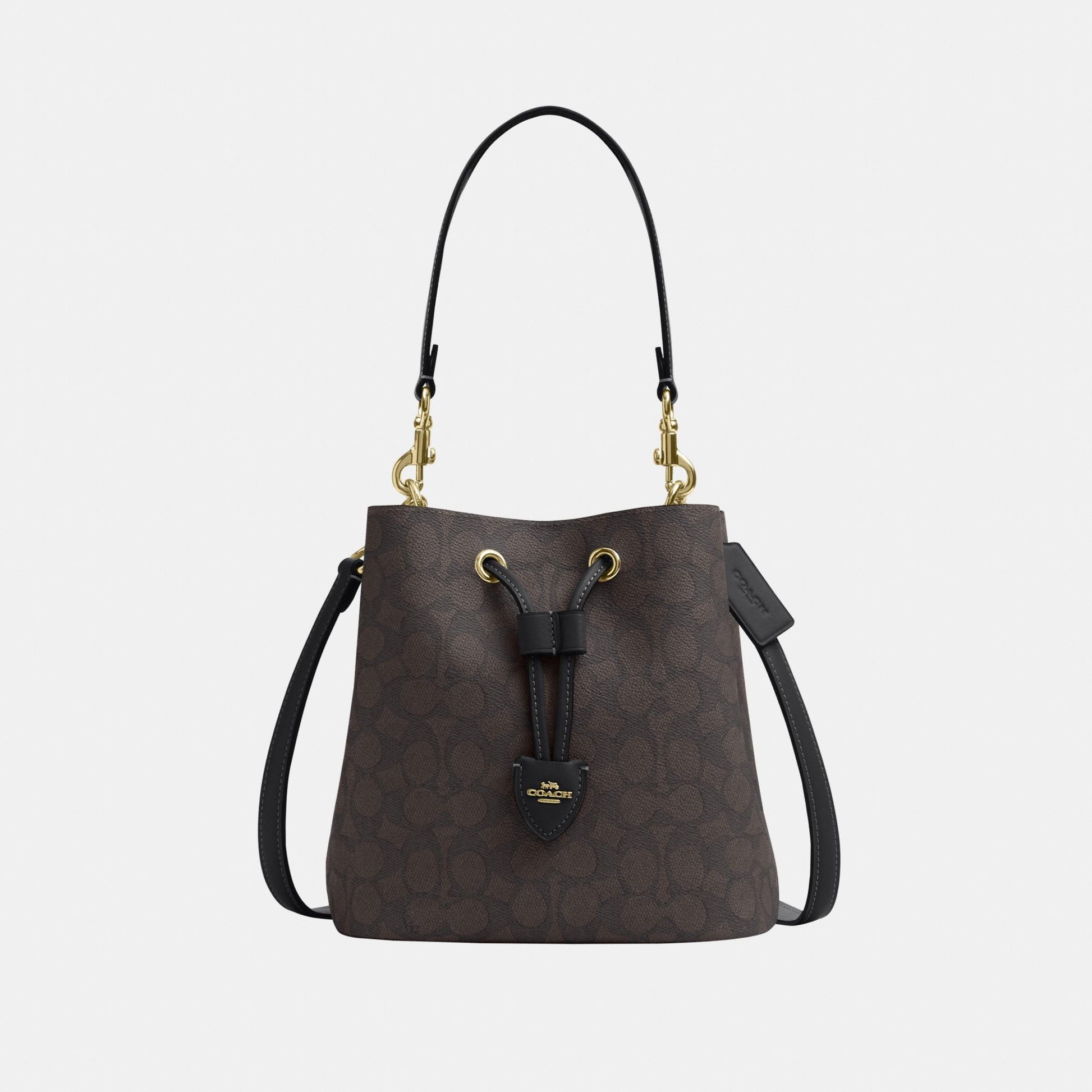 CBH07-Rowan Bucket Bag in Signature Canvas-Im/Walnut/Black
