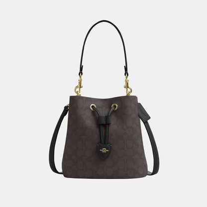 CBH07-Rowan Bucket Bag in Signature Canvas-Im/Walnut/Black