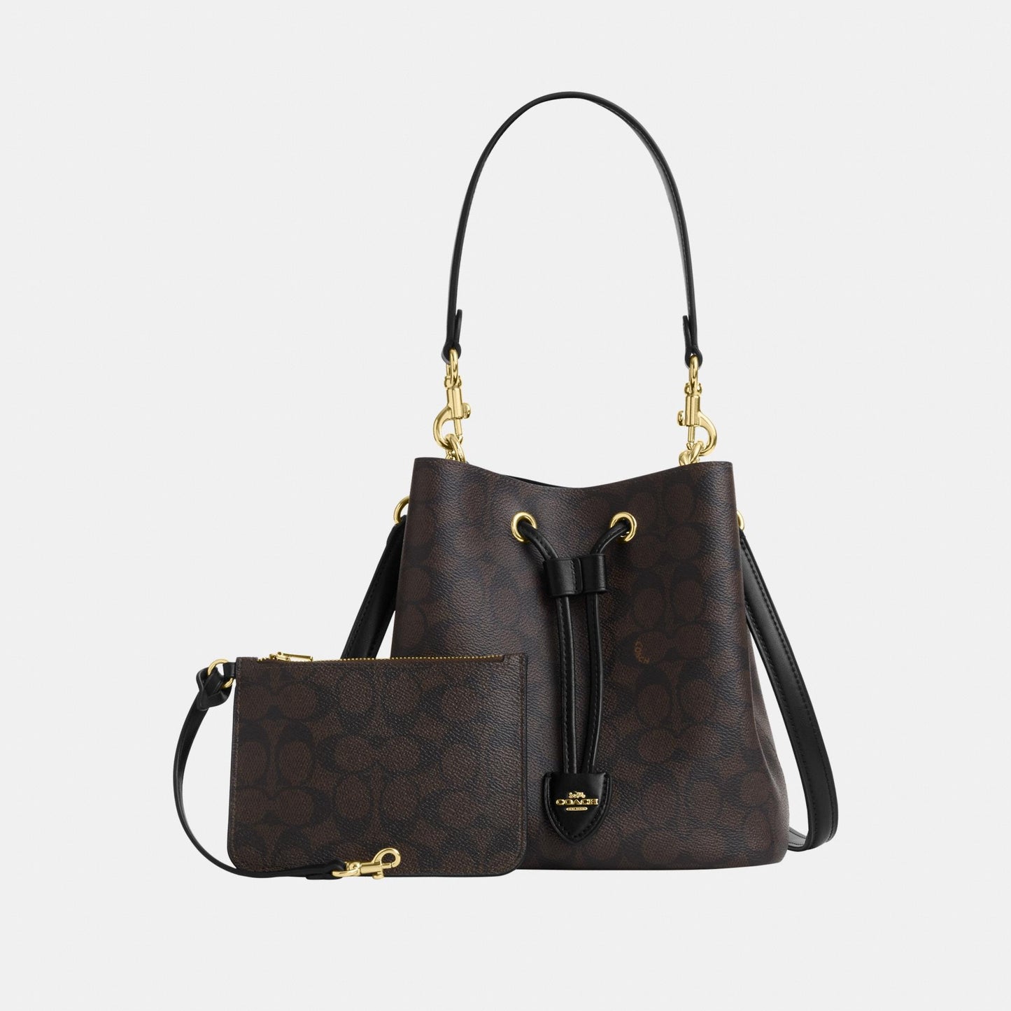 CBH07-Rowan Bucket Bag in Signature Canvas-Im/Walnut/Black