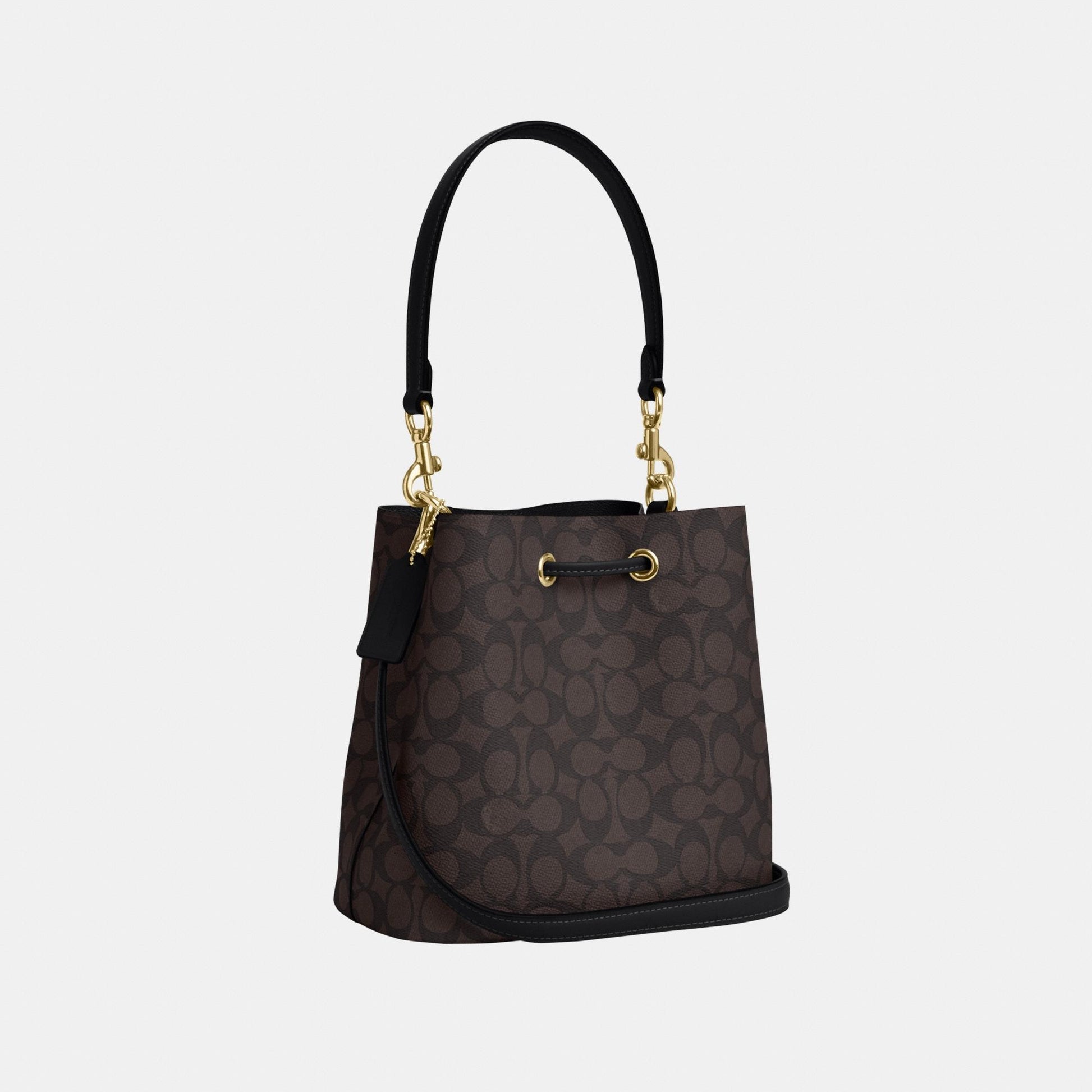 CBH07-Rowan Bucket Bag in Signature Canvas-Im/Walnut/Black