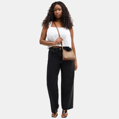 CBH15-Laurel Small Shoulder Bag in Signature Canvas-Im/Tan/Brown